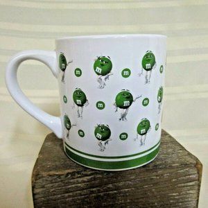 M&M mug Hot beverage White w/ green M&M's 4" VGUC